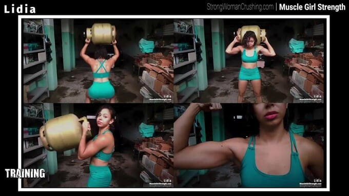 Lidia uses a gas cylinder to workout