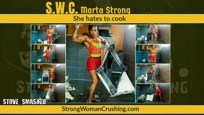 Marta Strong rips and destroys a metal stove apart