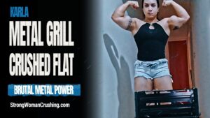 Karla compacts a metal barbecue grill