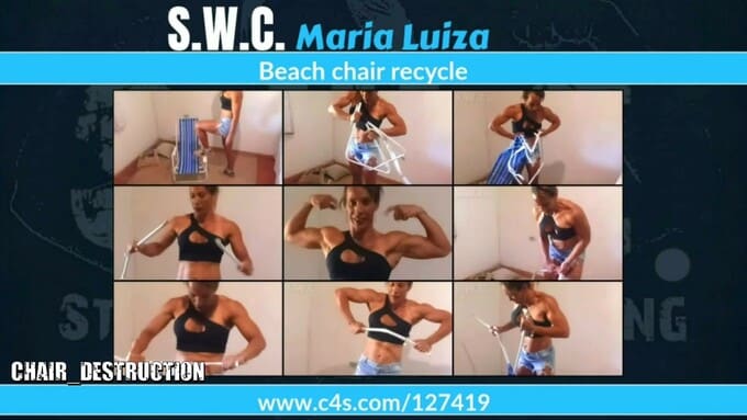Maria Luiza destroys a beach chair using her impressive strength