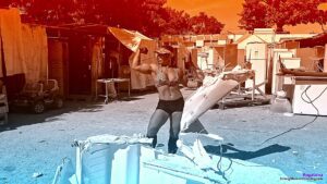 Rogatona lifts and destroys a refrigerator