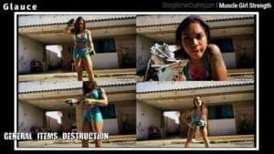Glauce toast a toaster using her mighty muscles