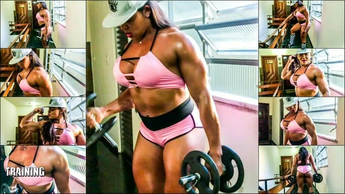 Steel Doll pumping her muscles