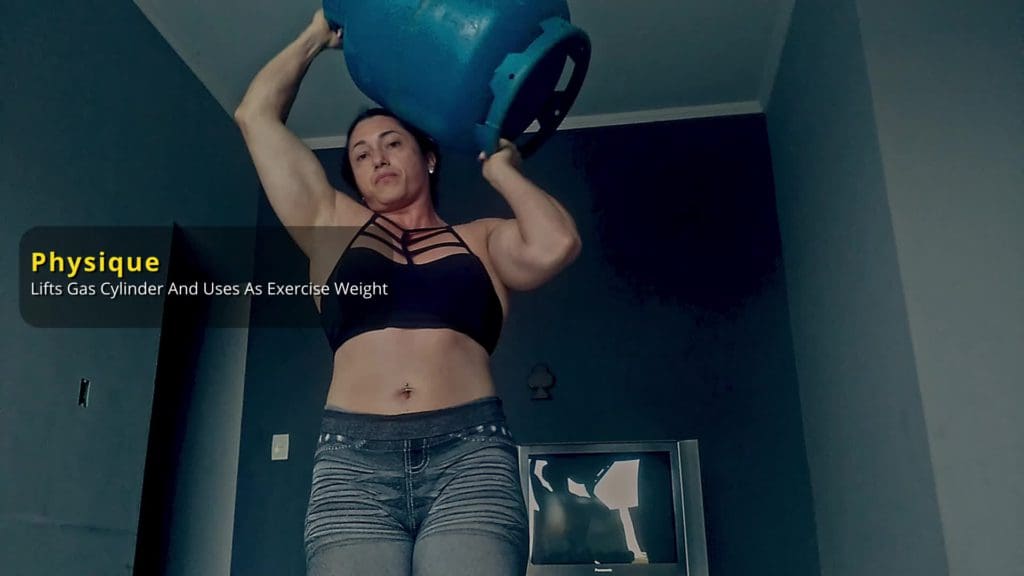 Physique lifts gas cylinder and uses as exercise weight