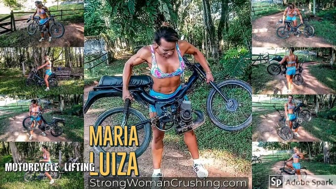 Maria Luiza lifts a moped bike