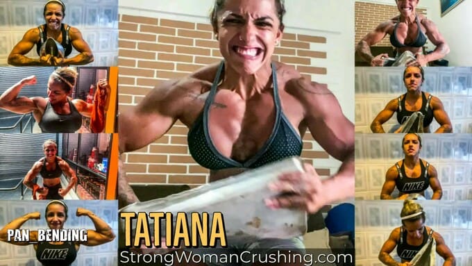 Tatiana her big biceps destroys metal pans