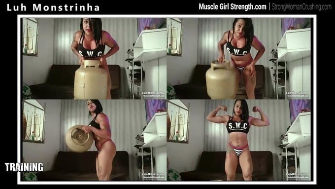 Luh Monstrinha using a Gas Cylinder as Workout Weight