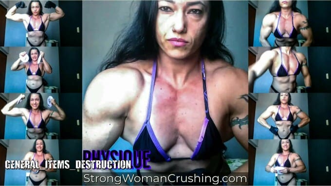 Physique food scale destroyed by her muscular and strong arms and pecs