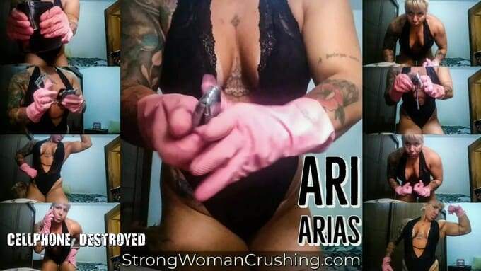 Ari Arias in Big Muscle Girl Easily Destroys Smartphone