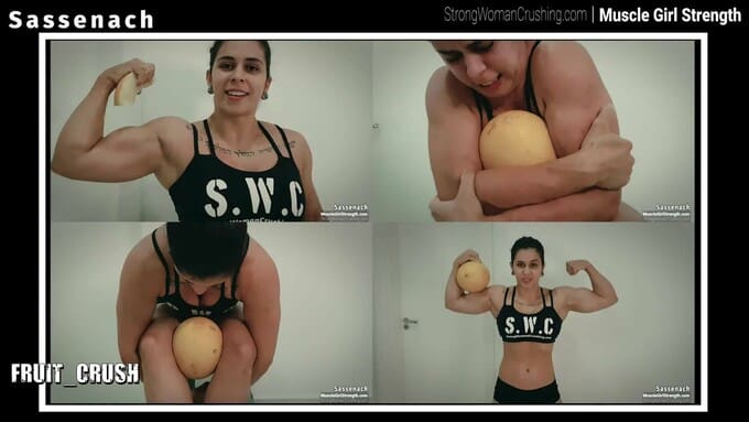 Sassenach crushes a melon with her amazing muscles