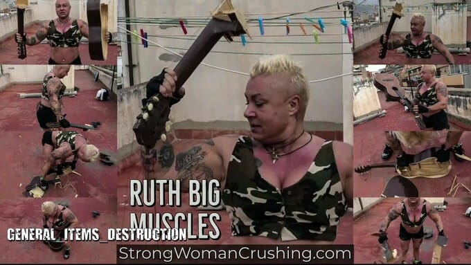 Ruth Big Muscles Smashes a Wooden Guitar