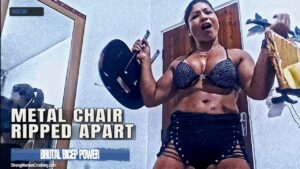 Rogatona destroys a metal chair