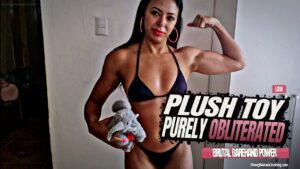 Lidia uses her pure strength and rip a plush toy easily