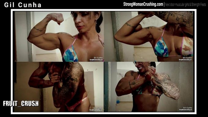 Gil Cunha smashes some apples in her muscles