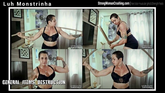 Luh Monstrinha breaks a plastic pipe to pump her muscles