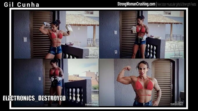 Gil Cunha uses her gigantic biceps and smashes an old cord phone for fun