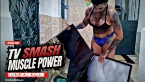 Luh Monstrinha Enjoys Her Incredible Strength by Destroying a TV