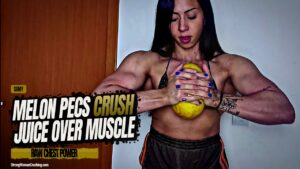 Samy smashes a melon in her muscular pecs