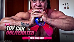 Janaina destroys a toy car