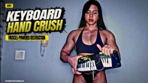 Samy crushes a musical keyboard with her bare hands