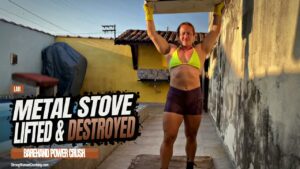 Lari lifts and destroys a metal stove