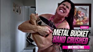 Sill Muscle in bikini Crushes Metal Bucket